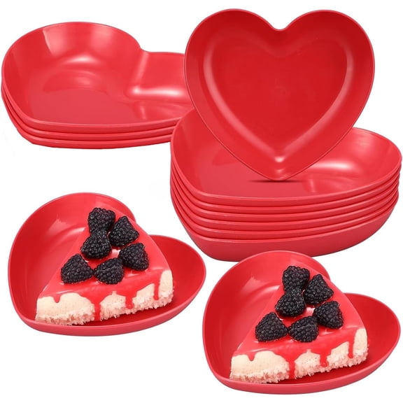 12 Pcs Valentine's Day Heart Shaped Bowls 5.8 Inch Heart Shaped Wheat Straw Small Snack Dessert Dishes Salad Plates for Dinner Appetizer Sauce Dish Dipping Snack Fruit Dessert Steak Serving (Red)