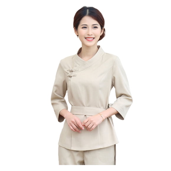 BRIGHTFUFU 1 juego de trajes de técnico de belleza SPA Salon Suit Ropa para teñir el cabello Útil traje de técnico de belleza (Beige, L)