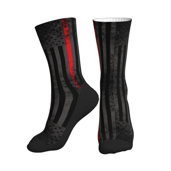 Mens Womens Fire Fighter Thin Red Line Flag Hiker Cushion Crew Socks