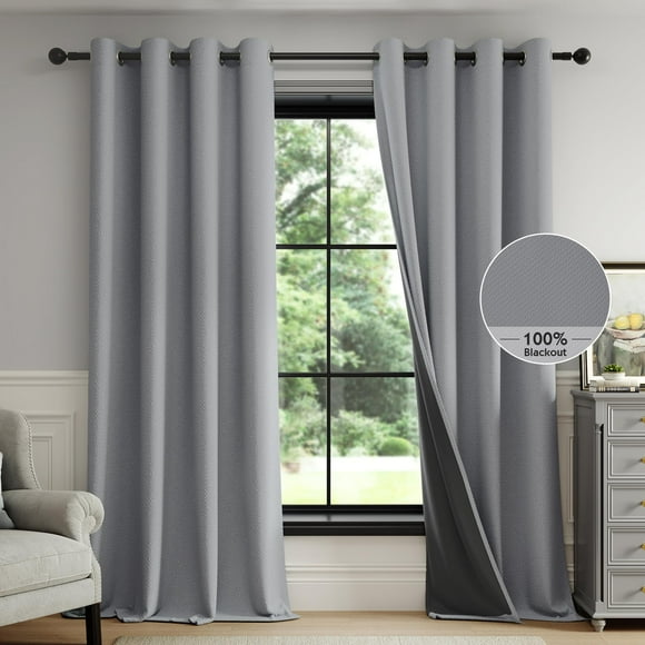 Cortinas opacas FMFUNCTEX, 100% gris oscuro, 230 x 229 cm, 2 paneles