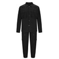 thumbnail image 3 of Zylanna Men's Tracksuit Outfit Sets, Elastic Waist 2 Piece Turndown Collar Long Sleeve Cardigan + Pants Sets for Men Black, 3 of 5