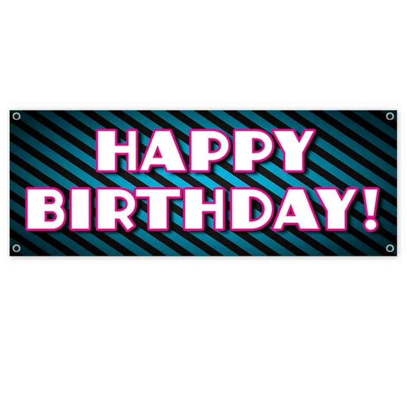 Happy Birthday 13 oz Vinyl Banner With Metal Grommets