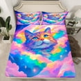 thumbnail image 2 of Homewish Kawaii Cat Kitten Bed Sheets,Colorful Clouds King Sheets,Purple Pink Blue Sheet Set For Kids,Breathable Home Decor,4-Piece, 2 of 7