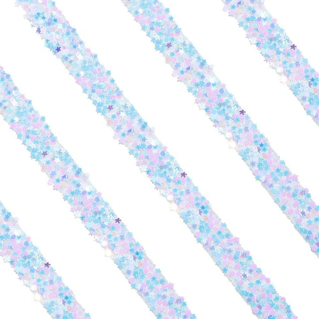 Cinta autoadhesiva de lentejuelas brillantes de 5,5 yardas con carrete de 1,2 cm, rollo de pegatinas con borde de estrella de resina plana y brillante.