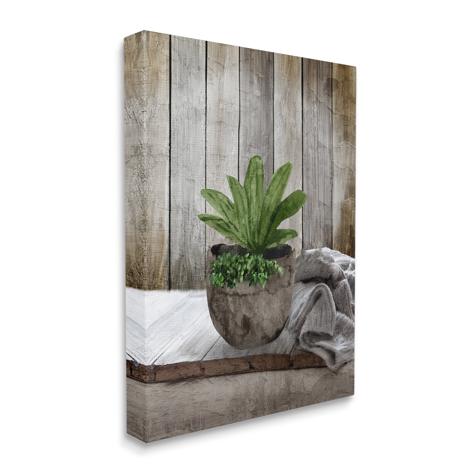 Stupell Industries Cozy Rustic Potted Plant Botanical & Floral Painting Gallery Wrapped Canvas Art Print Wall Art, 36 x 48