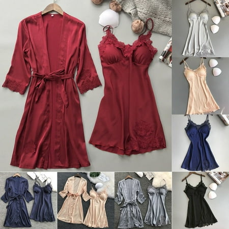 Women Satin Robe Kimono Night Gown Bridesmaid Robes Sleepwear Bathrobe