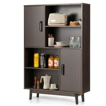 Giantex Storage Cabinet w/Doors & Anti-Tipping Device, 4-Tier Bookshelf, Tall Cupboard in Bedroom, Living Room, Kitchen, Espresso