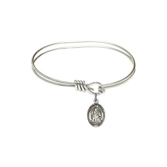 5 3/4 inch Oval Eye Hook Bangle Bracelet w/ St. Isaiah in Sterling Silver