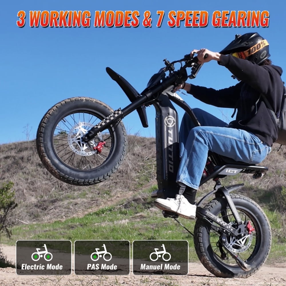 TUTTIO ICT Electric Dirt Bike for Adults Teen, 4000W Full Suspension Motorcycle, 60V 25AH, Max 49 MPH, 7-Speed Ebike