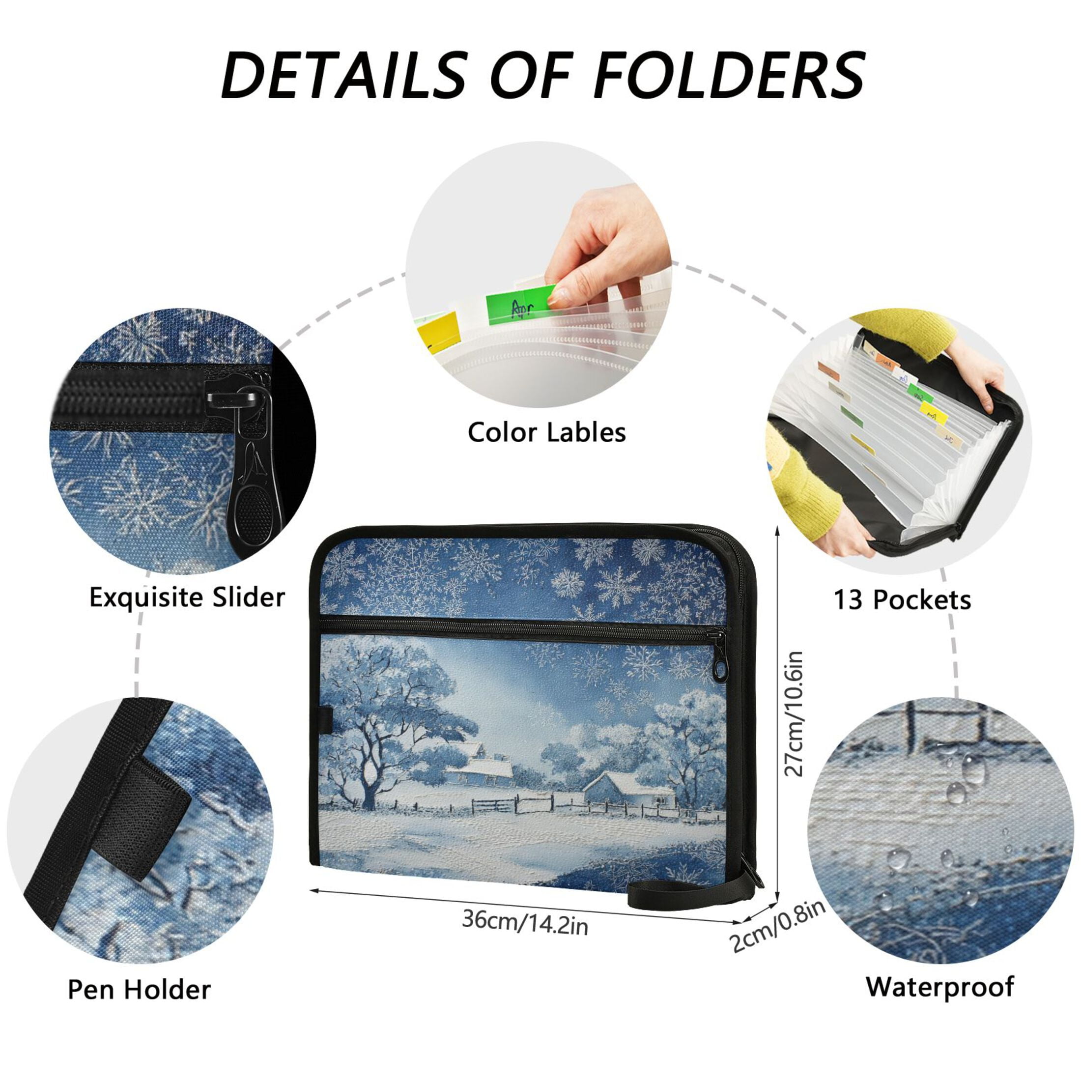 Organ Folder 14.2 x 0.8 x 10.6 Inches 13 Separate Pockets A4 Size Documents Folder A Sort Storage File Manager For The Home Office Winter Scene