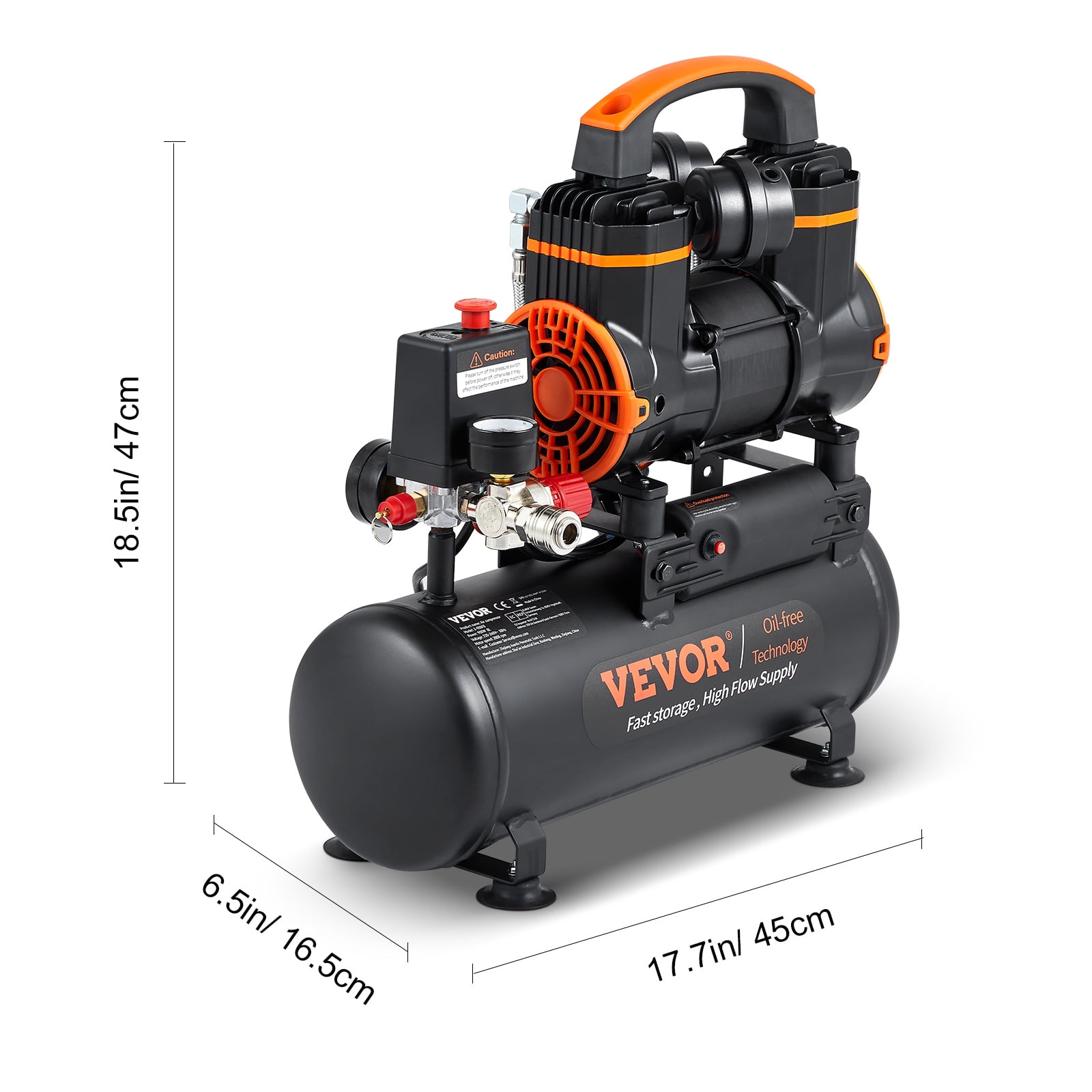 VEVOR Air Compressor 4.8 Gallon 900W 2.2 CFM@ 90PSI 70 dB Ultra Quiet Oil  Free.