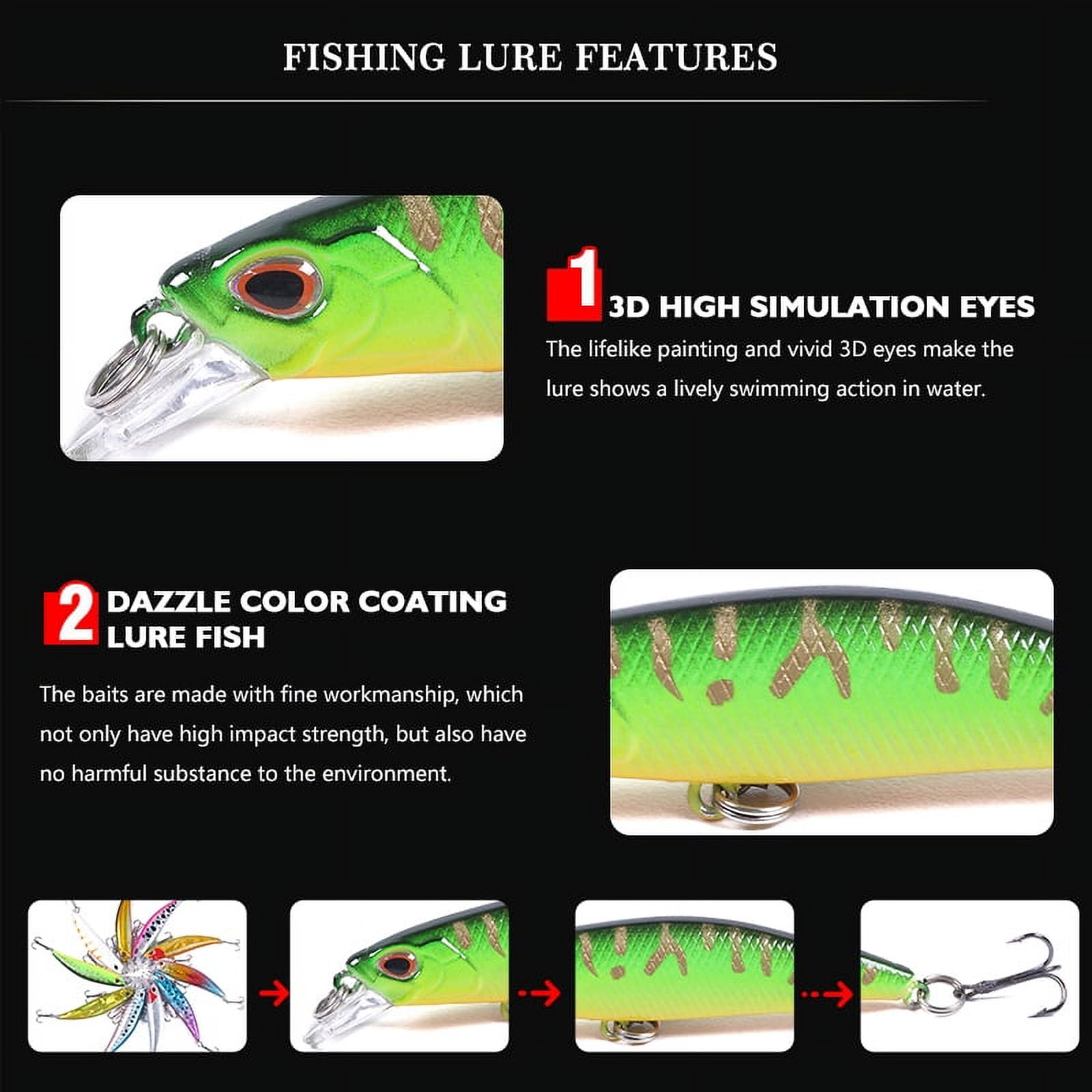 HENGJIA Fishing Lures Hard Bait Minnow VIB Lure with Treble Hook Life-Like Swimbait Fishing Bait Popper Crankbait Sinking Lure for Trout Bass Walleye Redfish, 10PCS