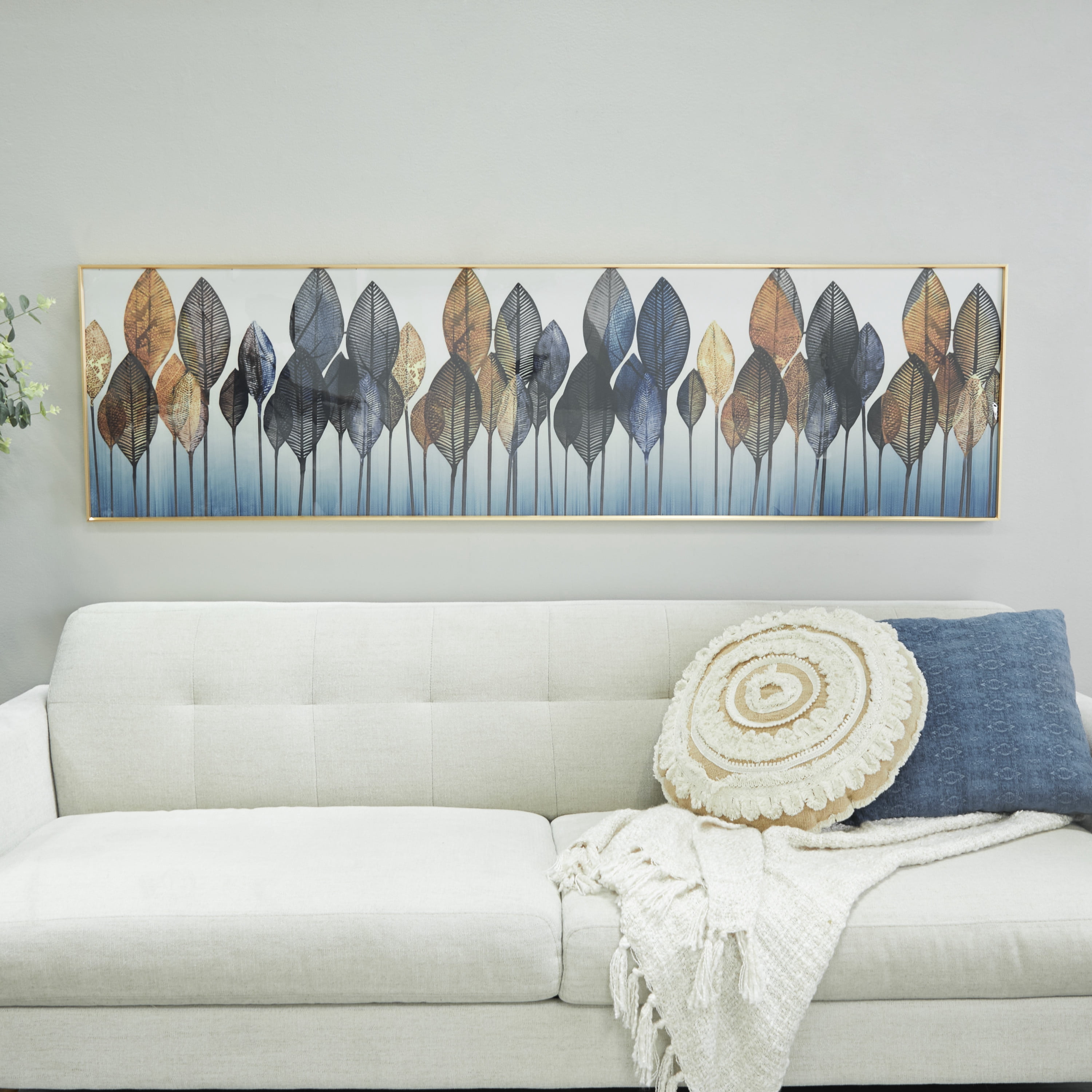71" x 20" Leaf Framed Wall Art with Gold Aluminum Frame, by CosmoLiving by Cosmopolitan