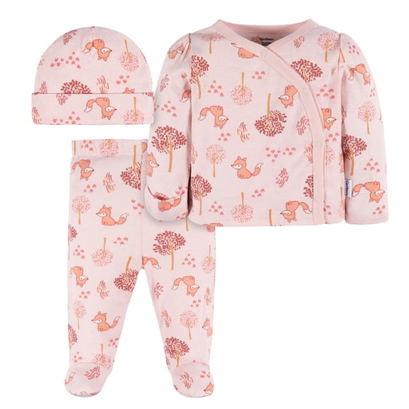 Gerber Essentials conjunto bebé 3 pzs rosa camisa pantalón gorra 0 a 6 meses