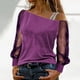 thumbnail image 2 of Top de manga larga con hombros descubiertos y pedrería para mujer - Blusa de lentejuelas y hilo de red - Ropa informal de fiesta para otoño/invierno (S-XXL), 2 of 5
