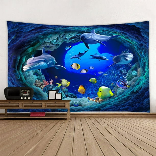 Tapestry Wall Hanging 3D Underwater World Vivid Whales Nemo Fish