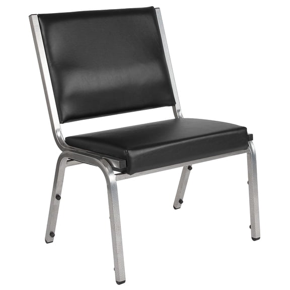 Pemberly Row Faux Leather Bariatric Chair in Black and Silver