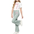 thumbnail image 4 of Yuanlook Kids Matching Outfit Set Short Sleeve Crew Neck Top Elastic Flare Pants Bow Print Casual Set for Girls, 4 of 6