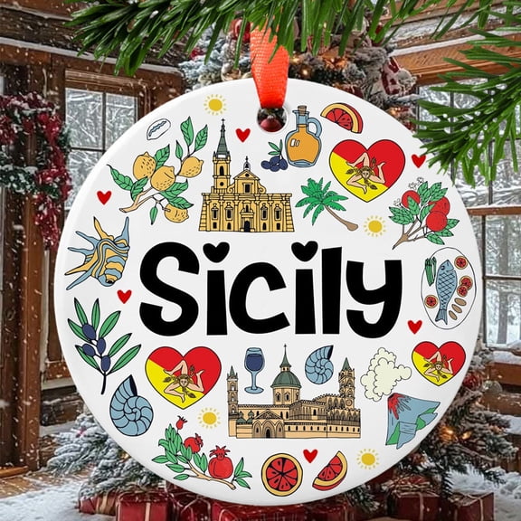 Sicily Christmas Ornament, Ceramic, Acrylic, Mother’s Day Keepsake, Valentine’s Decor, Festival Gift, Treasured Memory 2025, Holiday Tree Decoration, Seasonal Home Décor