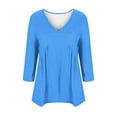 thumbnail image 3 of Aofany 2024! Women's Casual 3/4 Sleeve Tops Pleated With Layered V-neck Solid Color Loose Fit Top Blouse, 3 of 5