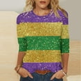 thumbnail image 2 of QQAMB Mardi Gras Shirts for Women 3/4 Sleeve Crewneck Sequin Print Mardi Gras Tops Party Holiday Pullover Shirts Gold XL, 2 of 6