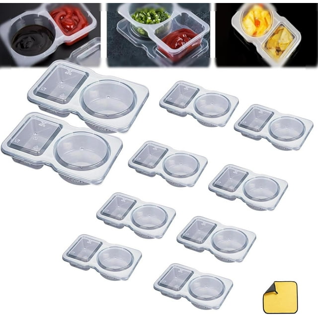 Contenants à Collation Réutilisables à Emporter, Contenant à Condiments à Double Compartiment avec Couvercles, Contenants à Collation pour Noix, pour Sauce à Emporter, Échantillonnage, Collation de Voyage (10 Pcs)