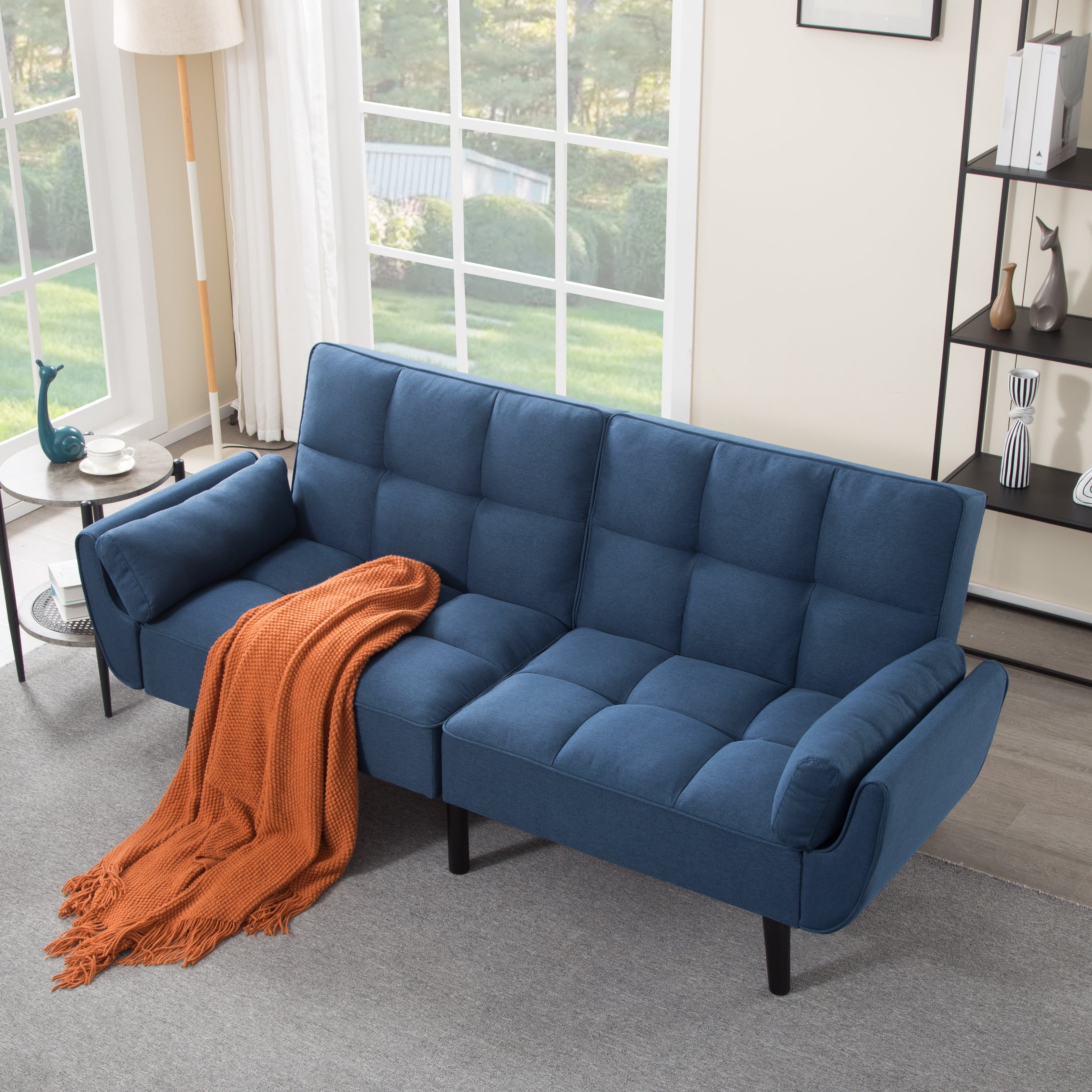 Gewnee 75.2”Convertible Futon Sofa Bed,Tufted Sleeper Couch with 3-Angle Adjustable Split Back,Upholstered Loveseat for Small Spaces & Guest Rooms.Dark Blue