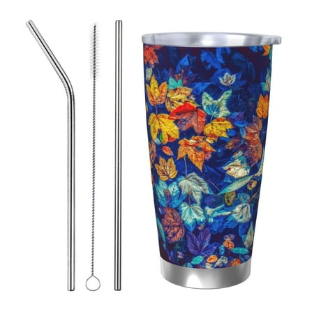 

KLL Colorful Fall Leaves Print 40oz Stainless Steel Insulated Car Cup with Spillproof Lid - Keep Your Drink Hot or Cold on the Go-Straw Three-piece Set