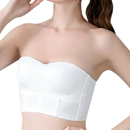 YWDJ Seamless Bras for Women Women Strapless Lift Bra  Wire-Free Anti-Slip Invisible Push Up Bandeau Bra White XXXL