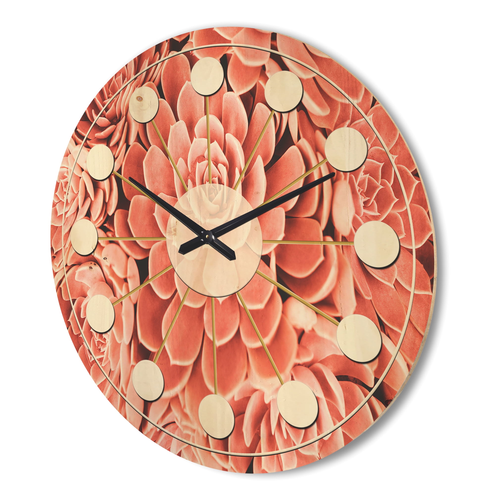 Designart 'Red Toned Succulent' Mid-Century Modern Wood Wall Clock