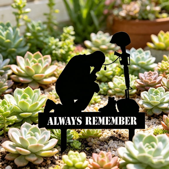 Military Memorial Garden Stake,Metal Always Remember Ground Stake,Weatherproof Lawn Ornament,Ideal for Cemetery,Grave,Yard,Patio,Backyard,Outdoor Decor
