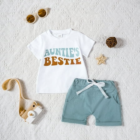 

Hbdhejl Outfit Set For Boys Girls Toddler Short Sleeve Cartoon Letter Prints T Shirt Tops Shorts Child Kids Set Outfits Blue 3-6 Months