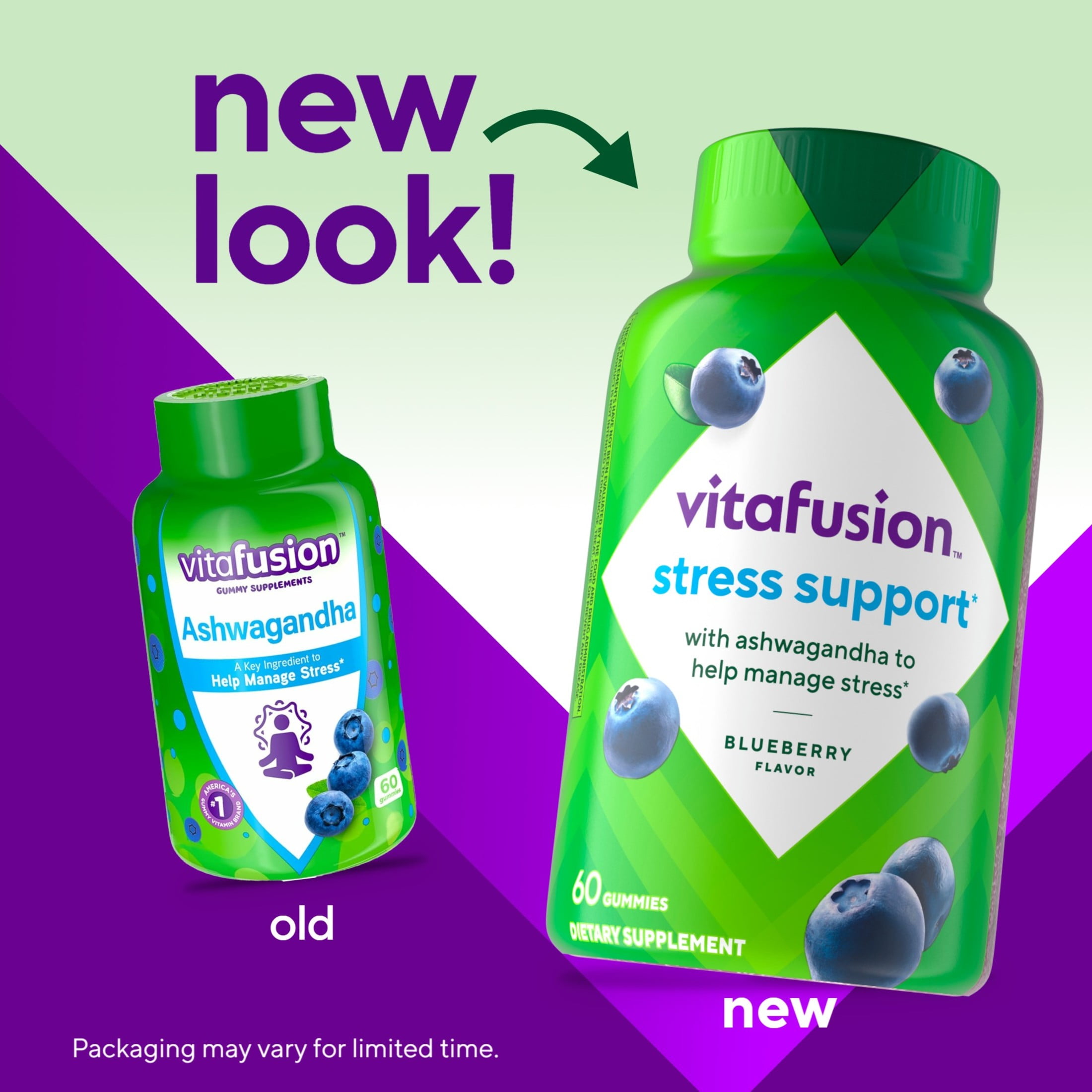 vitafusion Stress Support Ashwagandha Gummy Vitamins, 125mg, Blueberry Flavor, 60 Count