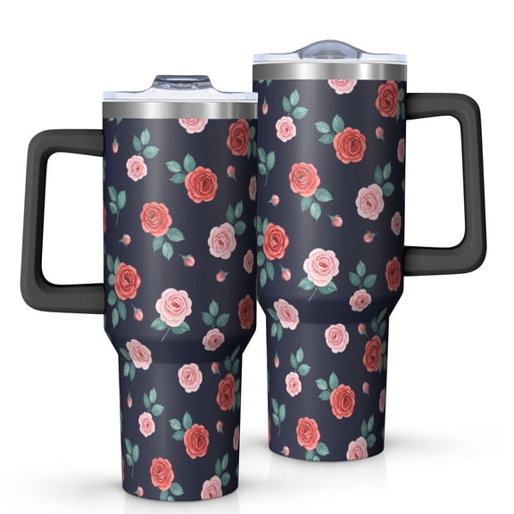 40oz Pioneer Flower Floral Print Pattern Insulated Tumbler with Handle, BPA-Free Leak Proof Lid and Straws, Double Wall Vacuum, Hot 12h/Cold 34h