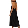 thumbnail image 6 of Gamivast Dresses for Women Linen Halter V-Neck Sleeveless Maxi Dress with Pockets Casual Loose Fit Button Front Summer Beach Vacation Dress Black S, 6 of 7