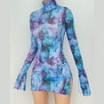 thumbnail image 4 of Robes pour Femmes Dames Imprimé en Maille Col Rond Manches Côté Ouvert Robe d'Été Violette L, 4 of 5