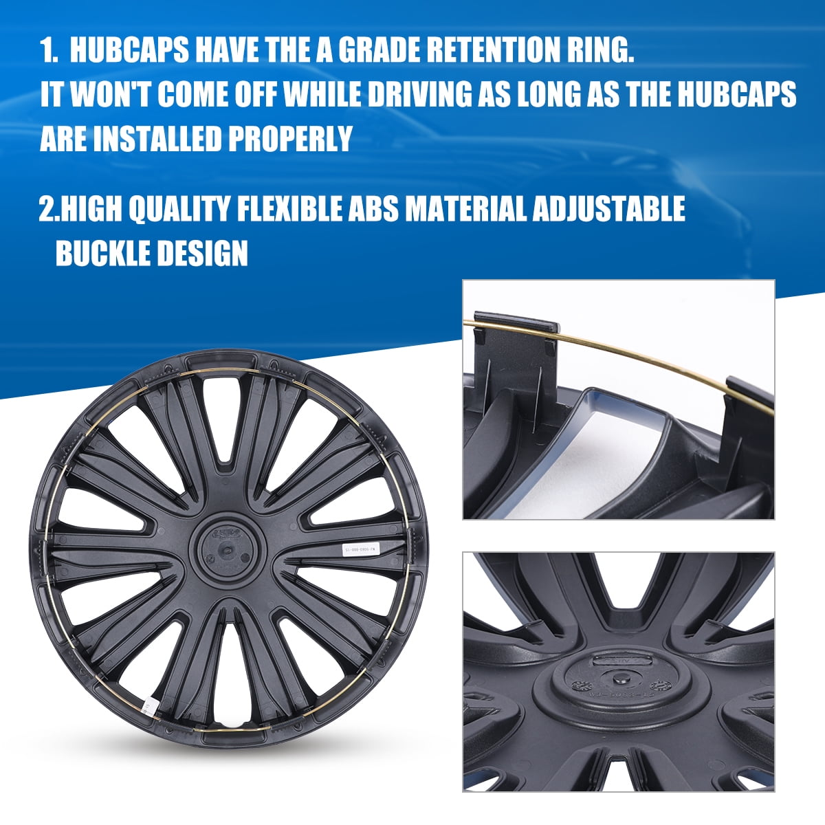 4Pcs/set Wheel Rims Cover Hubcaps ,13 Inch Universal Snap On Car Truck SUV Wheel Covers ABS+PC Material （13-Inch, Black+Blue Lacquer)