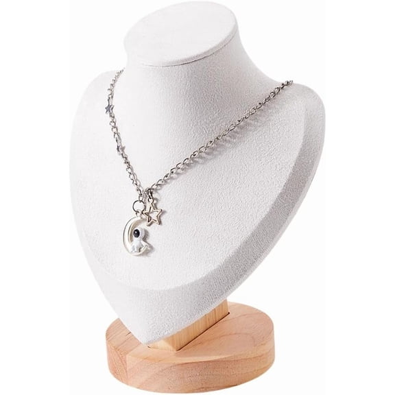 Necklace Display Stands Microfiber Necklace Bust Display Stands with Wood Base Jewelry Holder Necklace Chain Display for Home Store Trade Shows White 5.5x3.4x7.3 Inch White