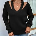 thumbnail image 5 of Lilgiuy Women Casual Solid Color Pullover Long Sleeve V-Neck Sweater,Black,8(L) Fall Clothes for 2022 Spring Winter, 5 of 5