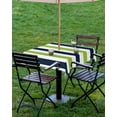 thumbnail image 4 of Lsrtoss Outdoor Tablecloth with Umbrella Hole & Zipper, Green Navy Blue Striped Square Tablecloth 54x54 Inch, Farmhouse Stripe Art Patio Table Cover Waterproof Table Cloth for Picnic/Party, 4 of 7