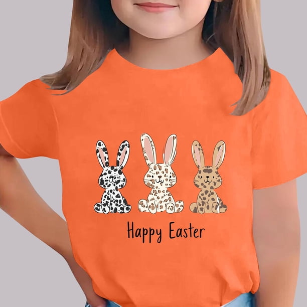 Blusas y camisas de manga corta con cuello redondo Camiseta estampada de manga corta de Pascua para niños Cuello redondo Manga corta Casual Versátil Para niñas Niños Top de poliéster