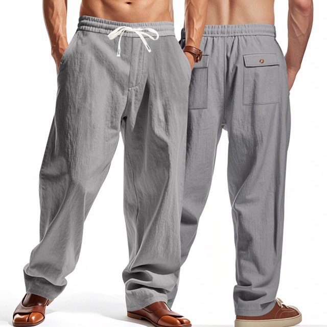asjyhkr Mens Linen Pants Wide Leg Drawstring Elastic Casual Pants Workout Running with Pockets
