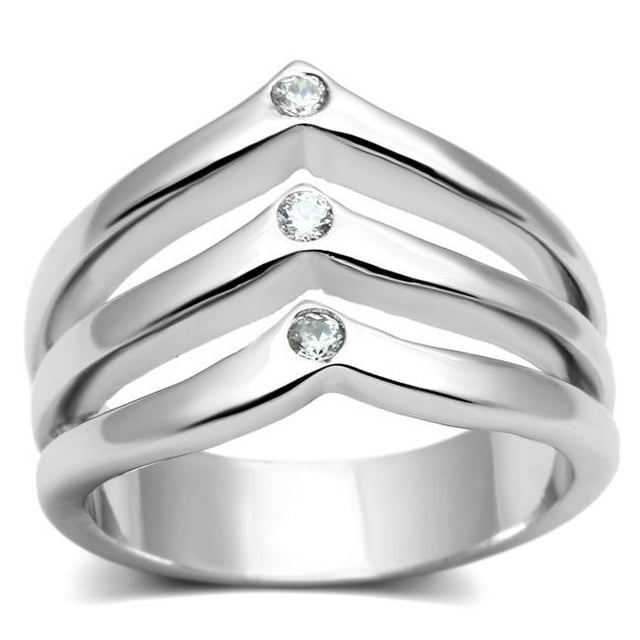Alamode 3W276-5 Women Rhodium Brass Ring with AAA Grade CZ in Clear - Size 5