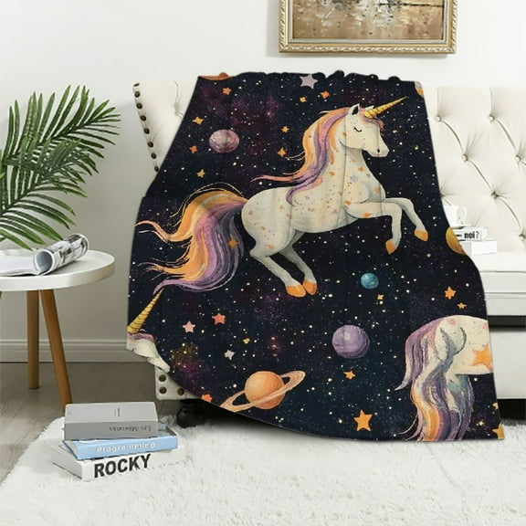 BCIIG Magical Animal Blanket Cute Unicorn and Outer Space Dark Throw Blankets,Birthday Gifts for Girls Boys,Lightweight Soft for Sofa Couch Bed Room Travel Stylish Decor  40x50in