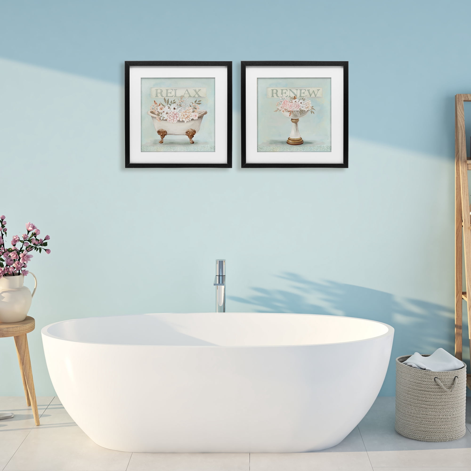 Stupell Industries Antique Florals Relax Renew 2 Piece Black Framed Print Under Glass Set, design by Mollie B.