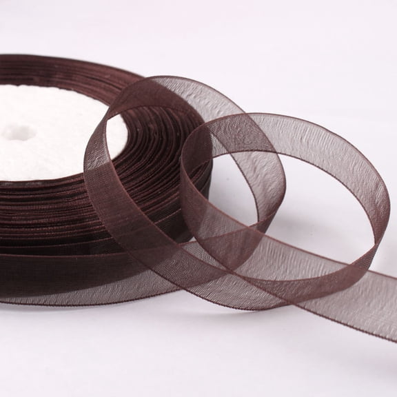 XmhyTop-A 49 Yards Organza Ribbon Roll,Sheer Transparent Satin Edge Ribbon for Gift Wrapping, Wedding, Party Craft Decor,Dark Brown