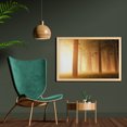 thumbnail image 2 of Forest Wall Art with Frame, Foggy Mist Jungle with Sun Beams and Rays Woodland Nature Design, Printed Fabric Poster for Bathroom Living Room, 35" x 23", Tan, by Ambesonne, 2 of 2