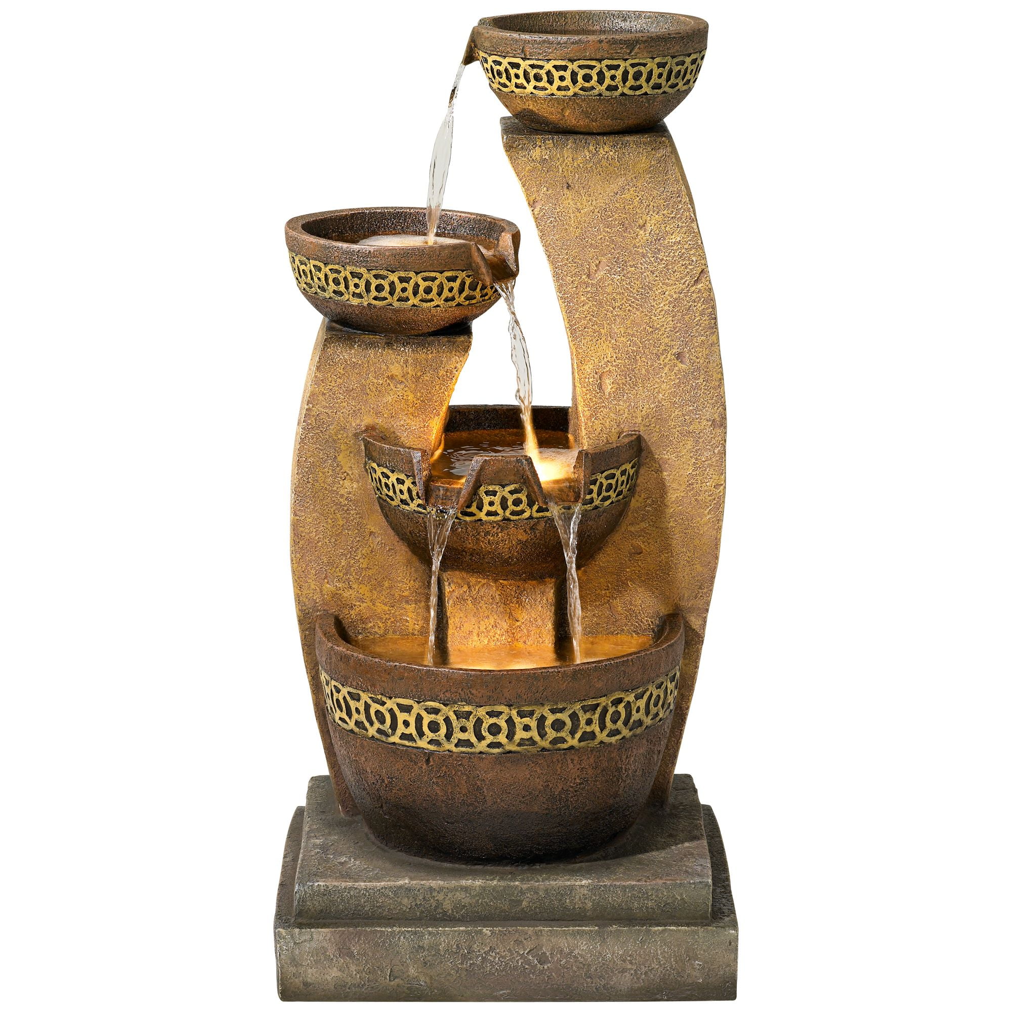 Four Bowl 41 1/2" High Large Zen Indoor Outdoor Decor Faux Stone Floor Fountain with Light LED Cascading