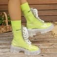 thumbnail image 3 of Clear Ankle Boots for Women with Yellow Socks Lace up Round Toe Platform Trendy Mid Calf Combat Booties, 3 of 9
