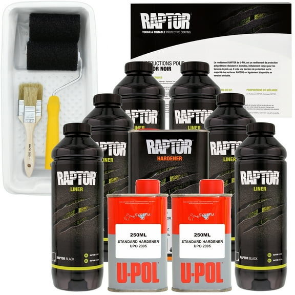 Raptor Black Urethane Spray-On Truck Bed Liner Kit Roller,Tray & Brush, 6 Liters